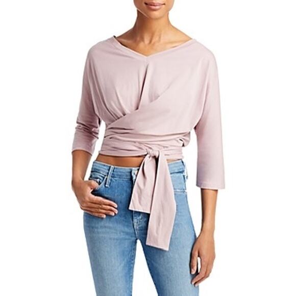 7 For All Mankind Marianna Deri Wrap Top Tie Pima Cotton Light Mauve Pink Med - Picture 1 of 6